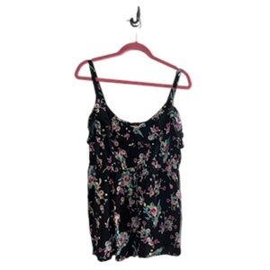 Torrid Top Women 18 Black Tank Floral Ruffle Feminine Whimsigoth Fairy Boho 80s